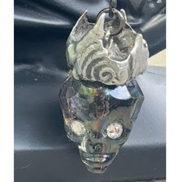 Mixed Media Crystal Skull Pendant VNTG Art-Deco Black Onyx & Silver Metalwork - Picture 14 of 14